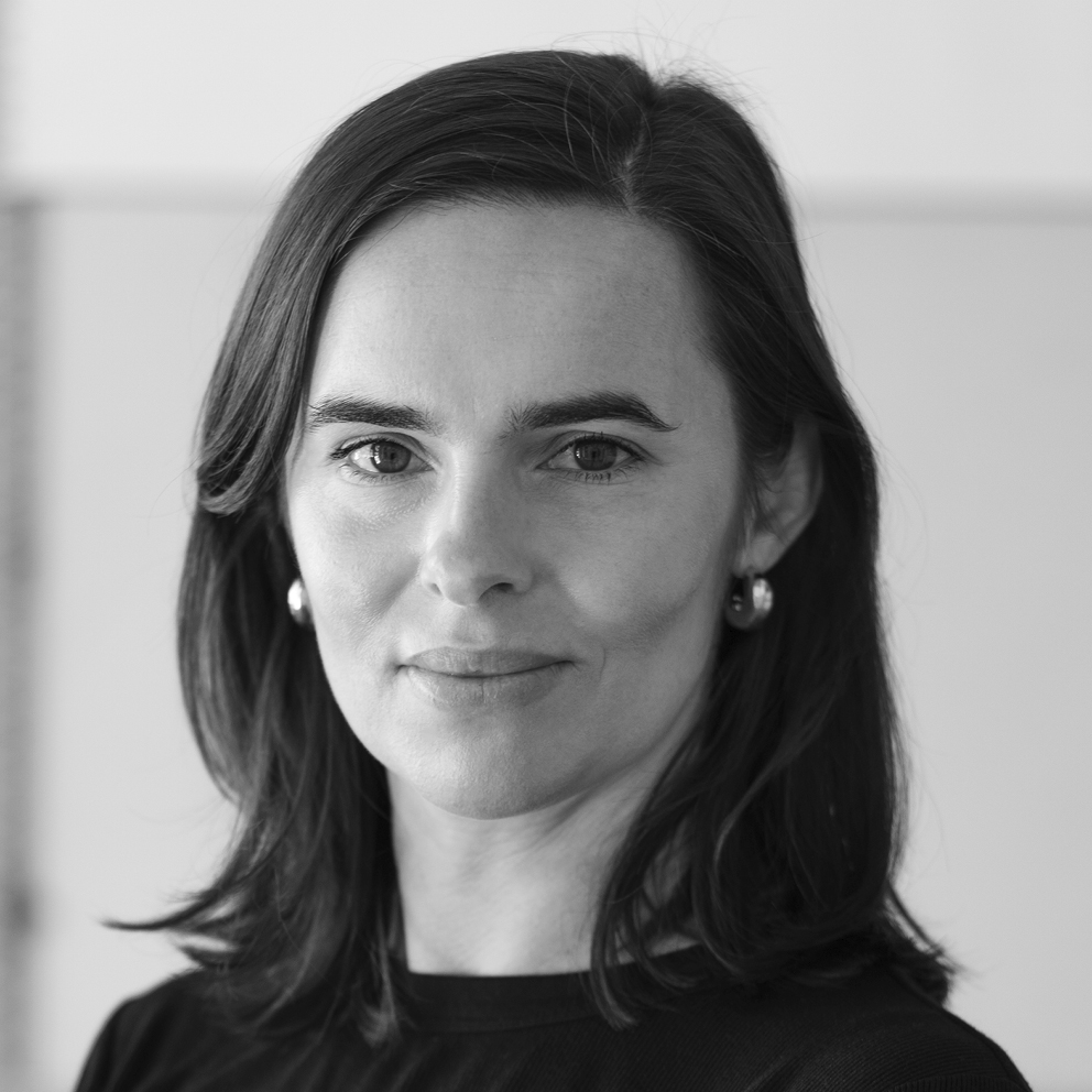 Black and white photo of Corinne Maluccio.