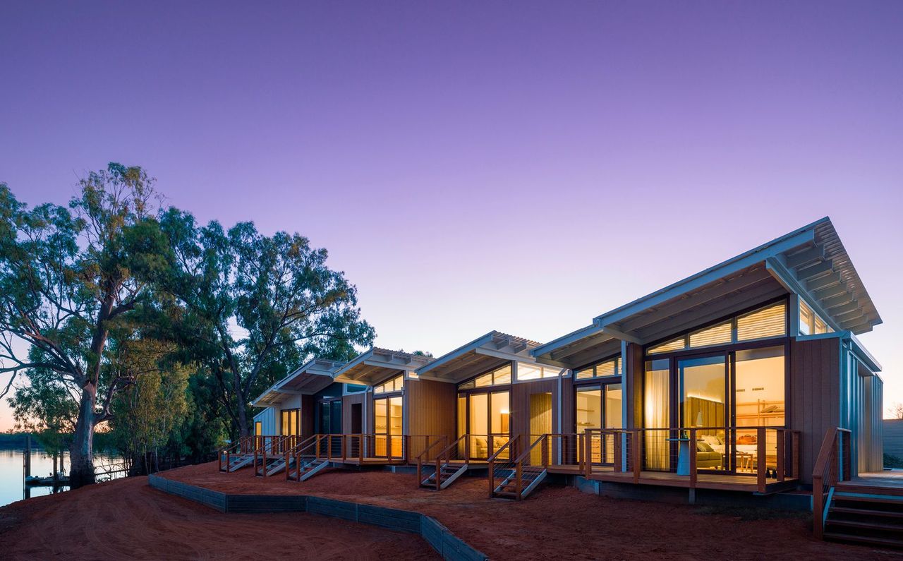 Sunset over cabins