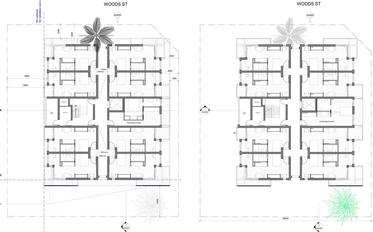 Left: Proposed level 1 floor plan. Right: Proposed level 2 to 8 floor plan