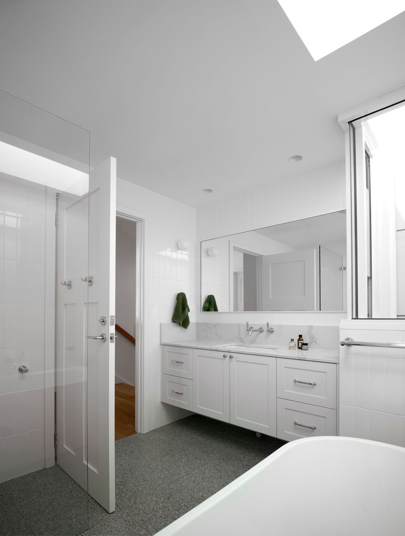 Upstairs bathroom and hallway outside master bedroom